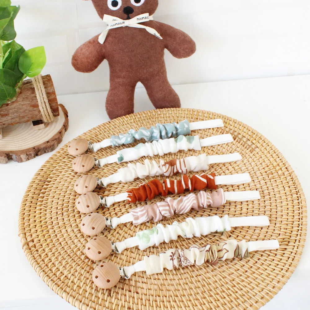 Infant Toy Wrinkle Bamboo Cotton Muslin Pacifier Holder Newborn Pacifier Clip Baby Teether Chain