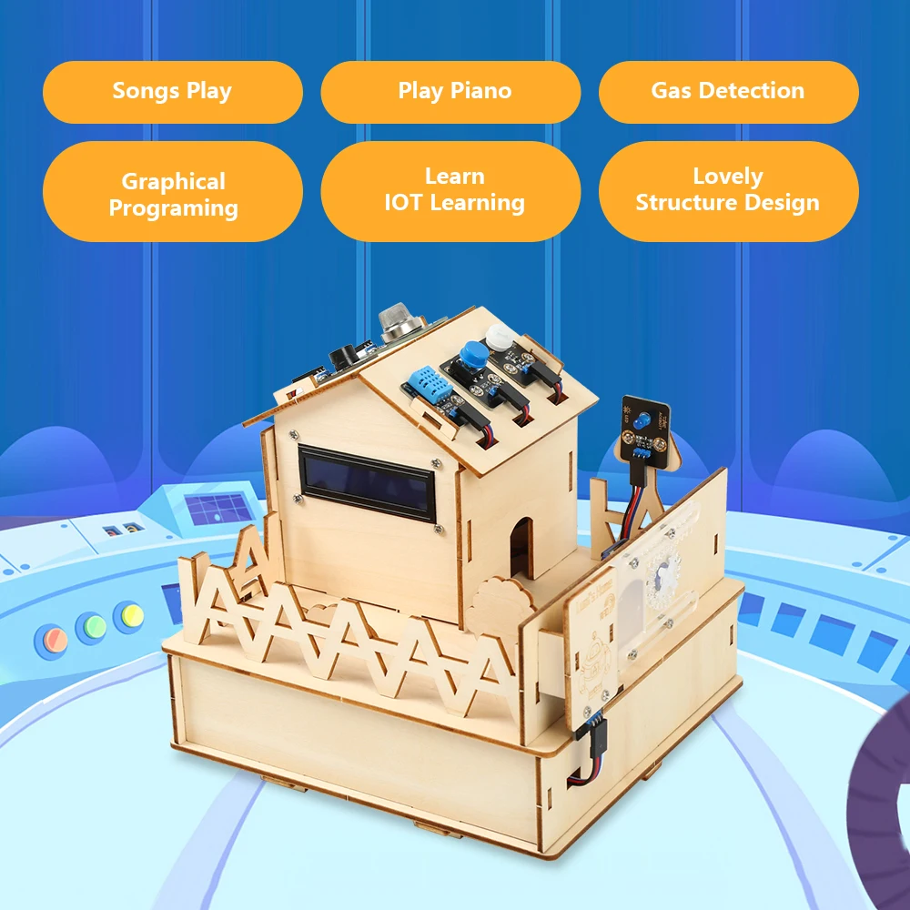 BXF ESP32 IOT Projects Wooden House STEM Smart Home Starter Kit Programming For Arduino language C Age 8+