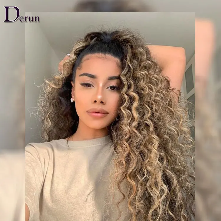 Derun New Desgin Brazilian Remy Human Hair Ombre 1B/27 Color Pre Plucked Curly 360 Lace Wig With Baby Hair