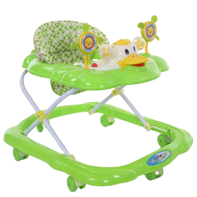 China cheap 8 free big rubber wheels baby walker with music / Height three-gear adjustment baby walker with fabric seat