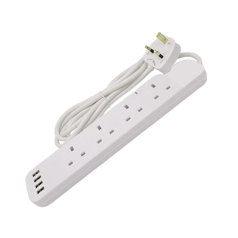 British With 4 USB Individual Switch UK Pin Plug And Cable 4 Sockets Extension socket