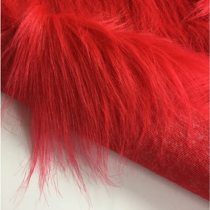 Red color long pile 110mm plush toy material imitation long hair fake faux fur fabric