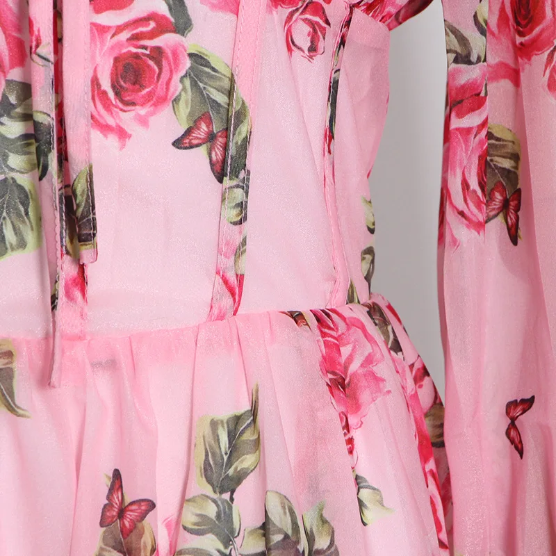 2021 Trendy Clothing Ropa De Mujer Floral Print O-collar Long Sleeve A-Line Mini Party Dress