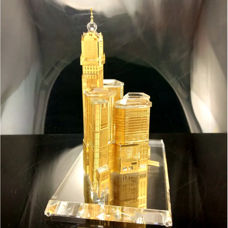 JY crystal crafts Customized model glass 3d building model tower for company anniversary gifts with gift box