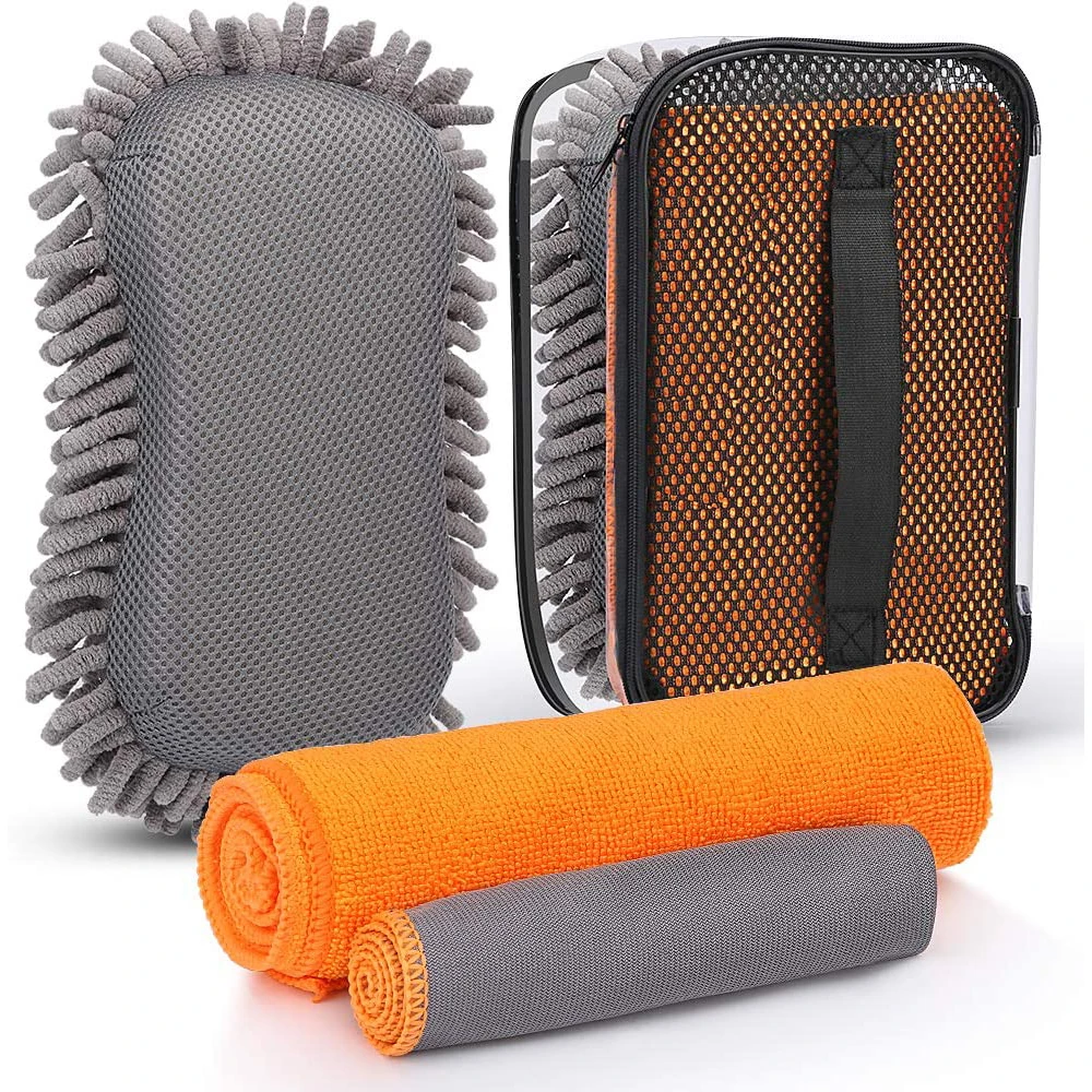 Soft Microfiber Cloth Towels Wash Mitt Sponge Detailing Auto Clean Tools Supply Set Car Cleaning Tools Box
