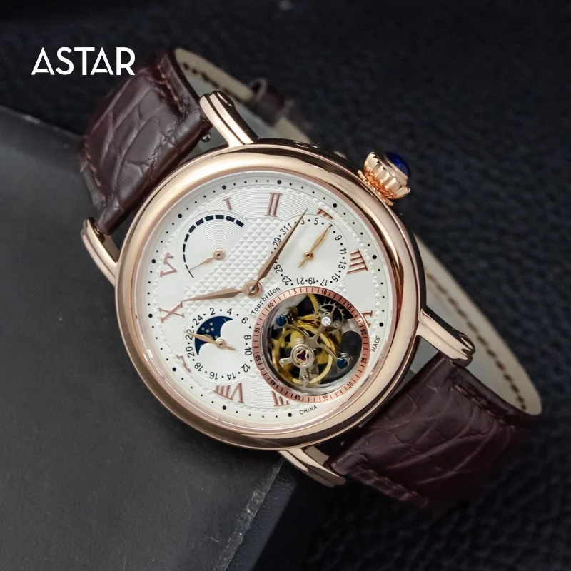 1pcs can be custom logo luxury real seagull multi function moonphase tourbillon mechanical automatic movement watch man for sale
