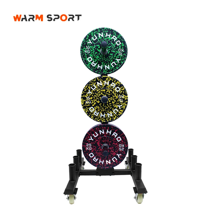 Manufacturer Wholesale Customized Movable Vertical Gym Barbell Bumper Storage Plate Tree With Wheel