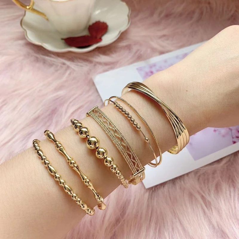 18k gold plated brass jewelry double charm bangle
