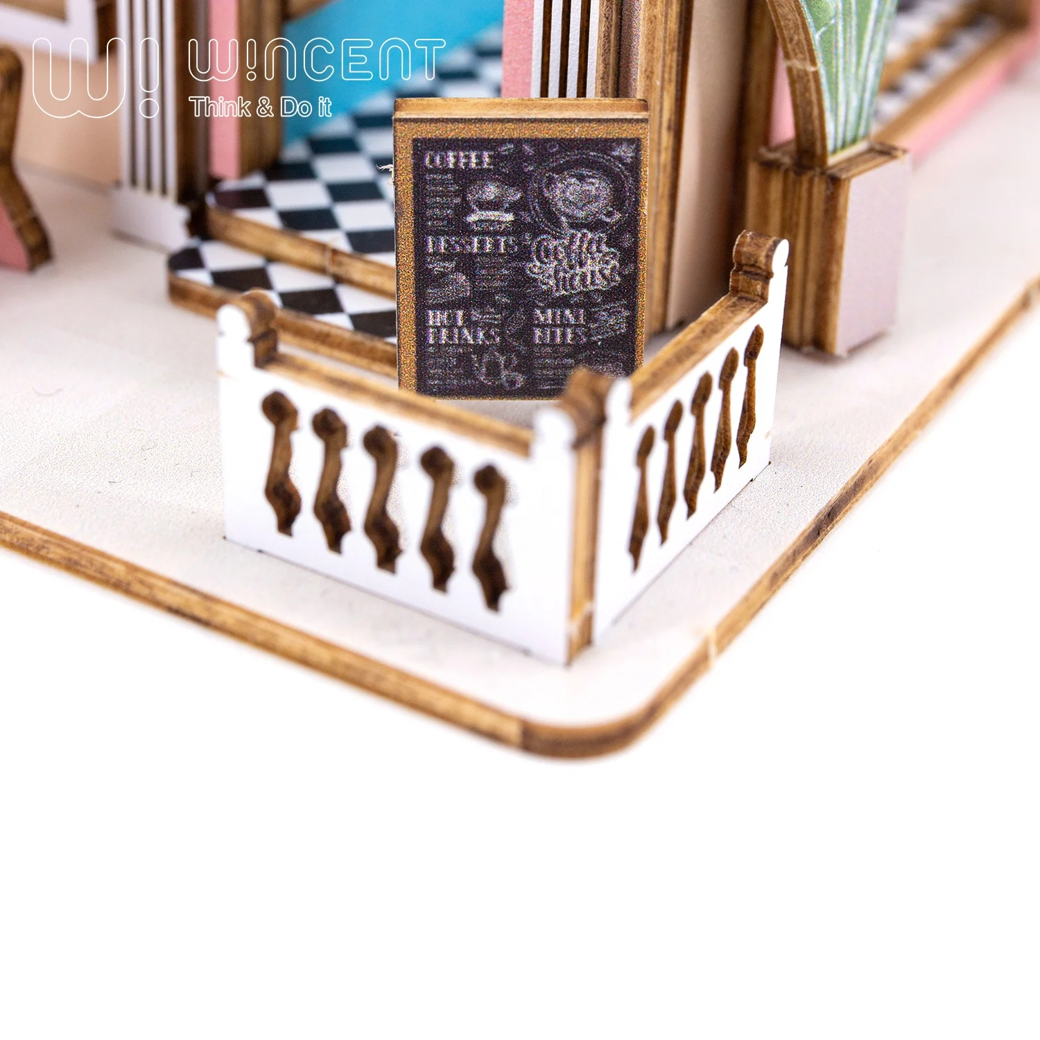 Wincent Wholesale Coffee Shop Style Wood doll house Diy 3d Miniature Dollhouse Kit For Girl