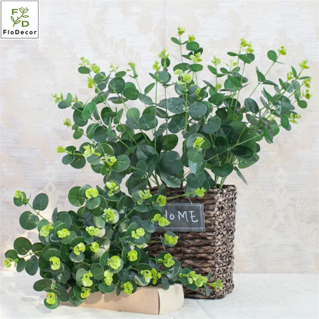 Artificial Money Leaves Plastic 4 Branch Eucalyptus Leaves Home Festival Wedding Party Decoration
