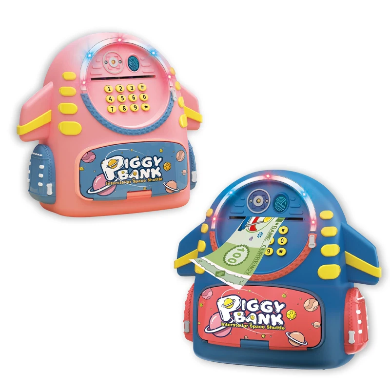 Cartoon Aerospace Simulated Password Fingerprint Unlock Safe Automatic Toys Plastic Electronic Money Saving ATM Piggy Bank