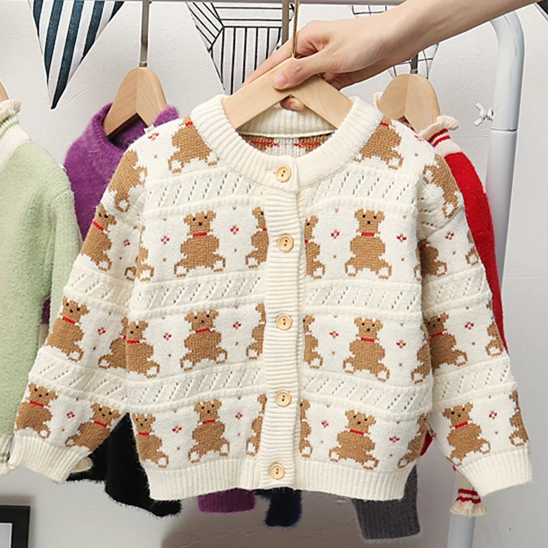 girls autumn winter wholesale cheap price knitted cardigan cartoon animal coat Korean children clothes sweaters