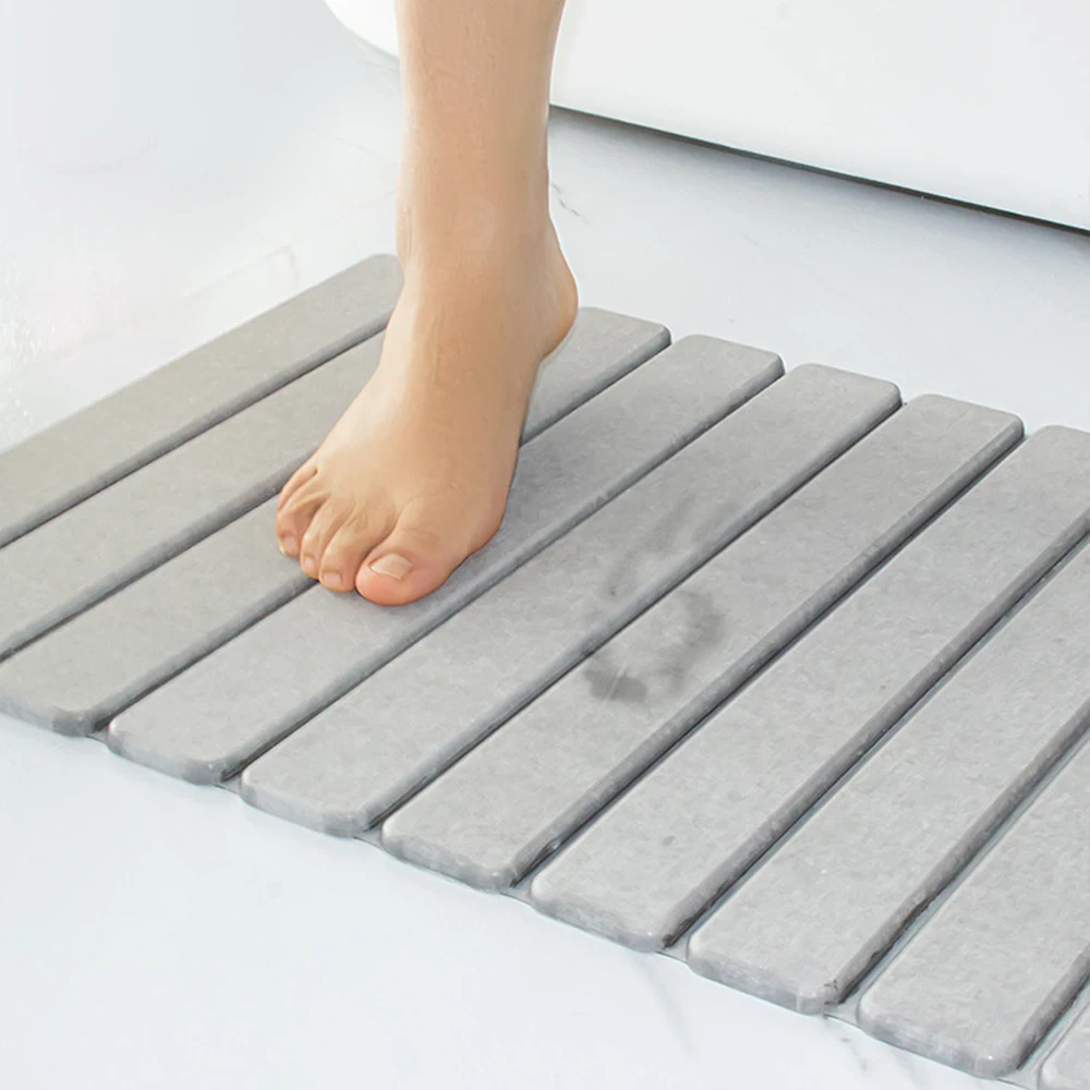 Eco Friendly Light Color Diatomate Foldable Stone Solid Bath Mat Water Absorption Fast Dry Floor Bathroom Mat