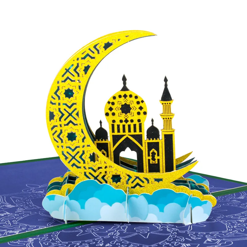 Muslim Festival 3D Moon Castle Greeting Cards Ramadan Kareem Pop Up Cards Eid Mubarak Gift Greeting Cards