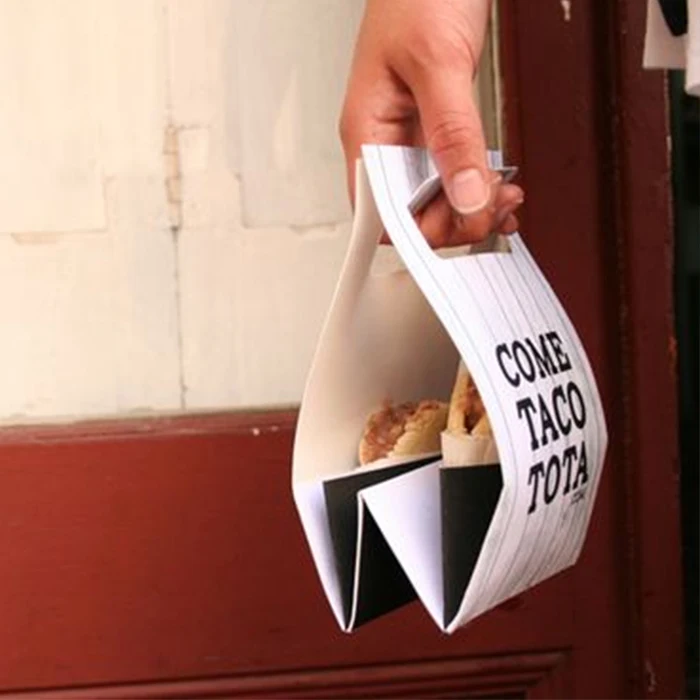 Wholesale custom design small paper taco holder take out white cardboard paper box packaging for food Tear Taco Ole party pack