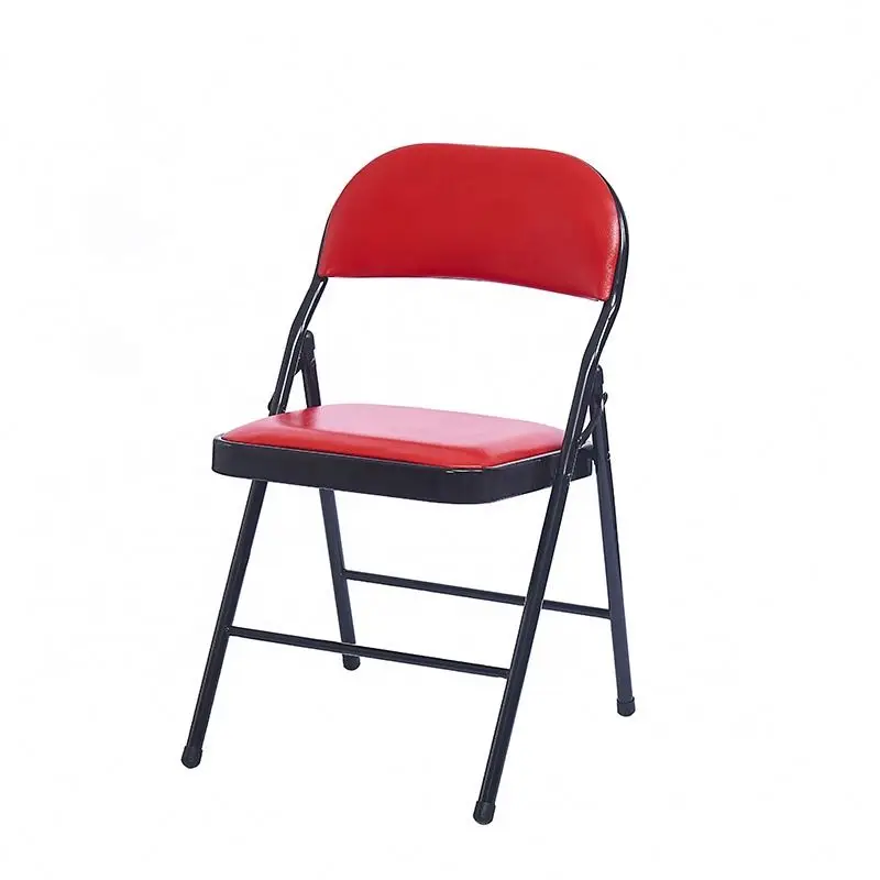 Modern Fashion Office Padded Seat Cushion Iron Tube Frame Minimalist Style Metal Folding Chairs