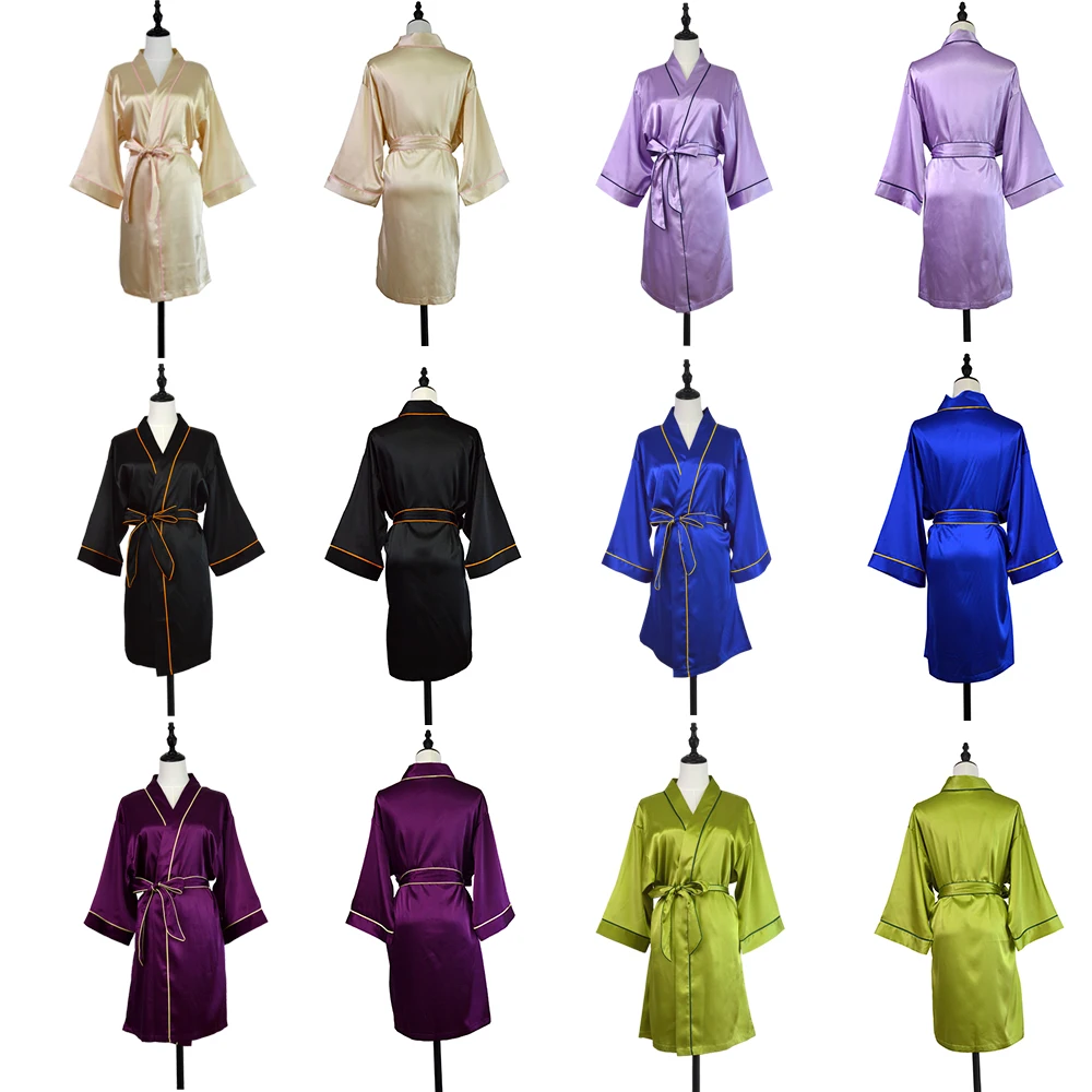 Femme Luxury Satin Silk Robe with Piping Sleepwear Satin Bridal Robe Bridesmaid Wedding Robe Support Customization