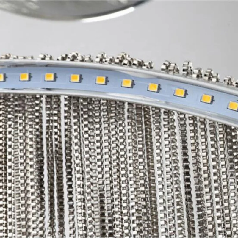 Modern round stainless steel luxury gold rose gold chrome aluminum chandelier chain tassel hanging led pendant lights