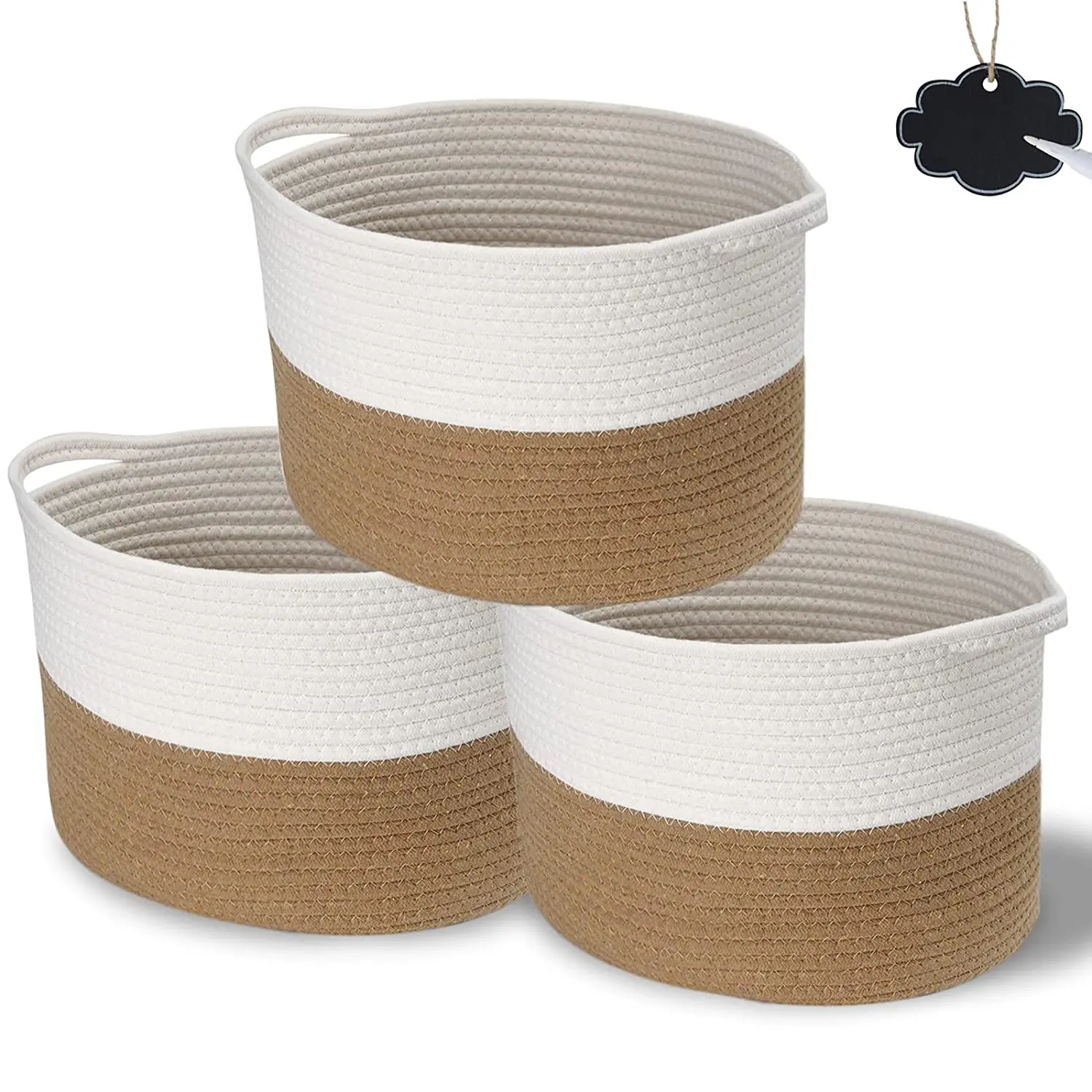 QJMAX Large Cotton Rope Storage Basket For Storage Nursery Toy Basket For Towel