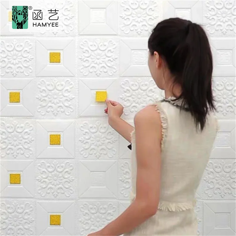 Waterproof white brick design 3d foam adhesive wallpaper for wall pe foam