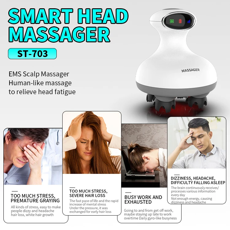 Electric Cordless Home Use Head Massage Sclap Massager Realx With Kneading Red Light Automatic Relax