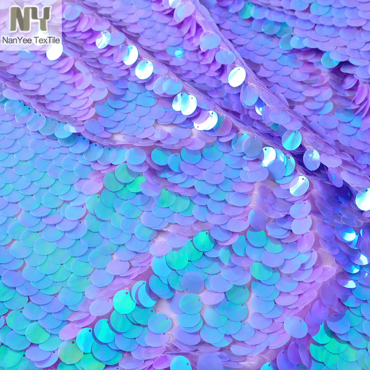 Nanyee Textile High Density 18mm Big Dot Lavender Lilac Iridescent Sequin Fabrics