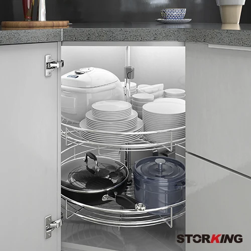 Chromed kitchen storage cabinet basket 270 degrees corner carousel