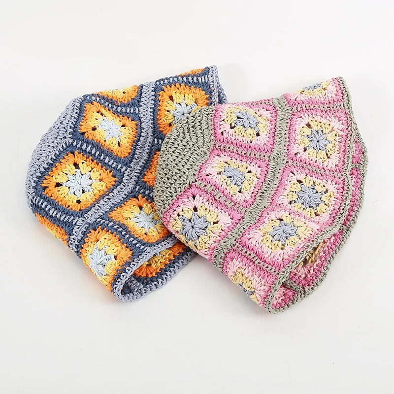 handmade crochet sunshade hat square color straw hats for adults handmade crochet sunshade hat