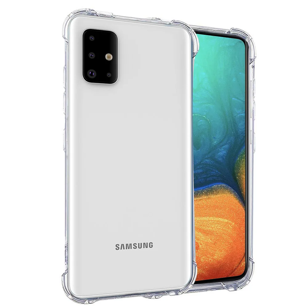 Прозрачный чехол для мобильного телефона из ТПУ для Samsung A51, A71, A01, A21, ударопрочный Прочный чехол из ТПУ на заднюю панель, чехол для сотового телефона с прозрачными кристаллами