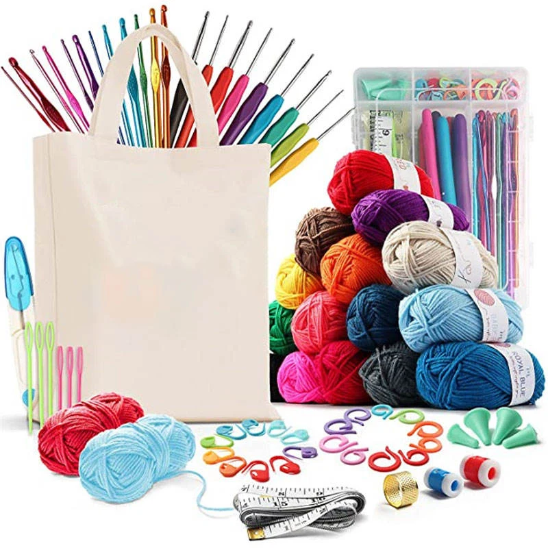 73 Piece Crochet Kit With Crochet Hooks Yarn Set Premium Bundle Includes Yarn Balls Needles Accessories Kit/
