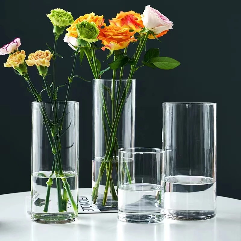 Glass vase bulk cylinder Flower home Decor glass flower pot decoration long Clear wholesale Wedding Plant glass Vase for flowers