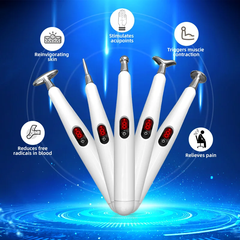 New Designs 2023 Chinese Home Use Health Care 5 In 1 Electronic Magnetic Therapy Facial Acupuncture Meridian Energy Massage Pen