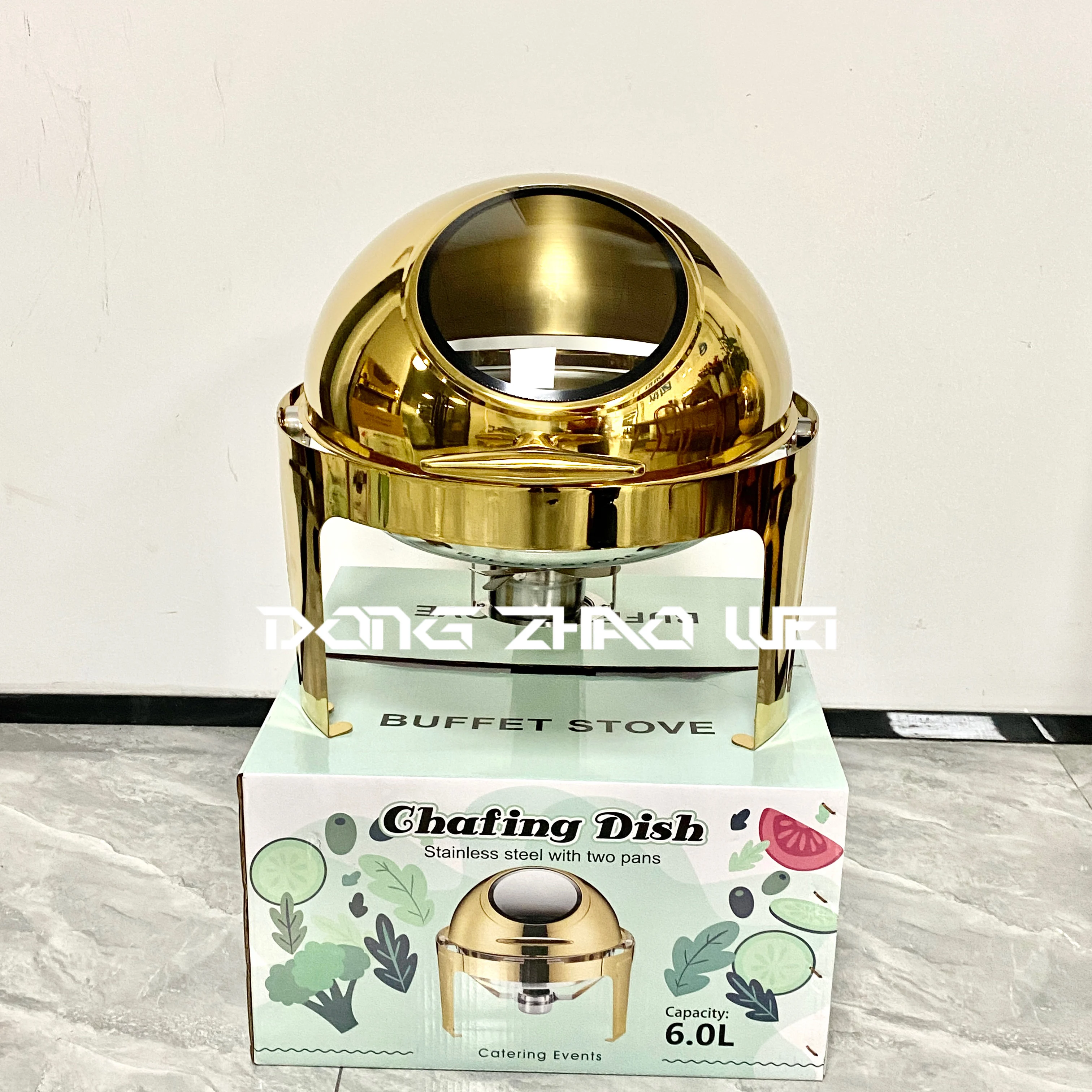 Modern Stainless Food Warmer Buffet Serving Equipment Catering 6l Gold Round Alcohol Stove Chafing Dish Heater For Sale