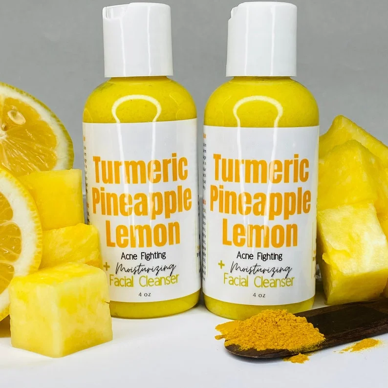 Private Label Turmeric + Pineapple + Lemon Facial Cleanser for Acne Treatment Brightening