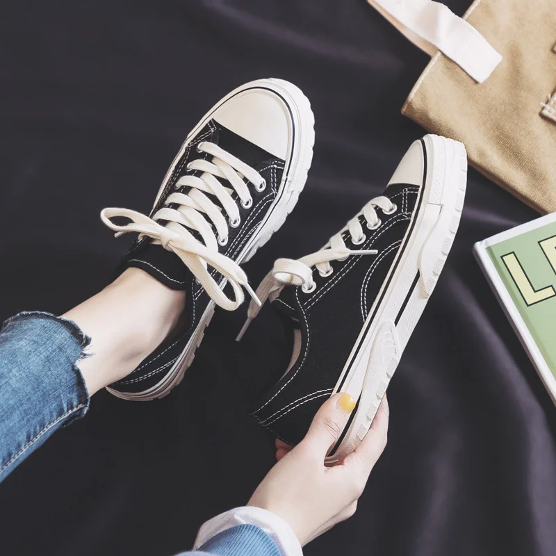 Custom Black Canvas Shoes Stylish Sole Sneakers High Quality Cheap Personal Womens EVA Cotton Fabric Rubber Vulcanize Shoes