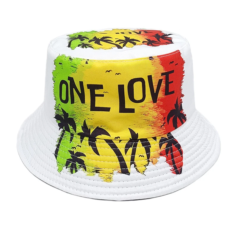 Landfond Travel Beach Sun Caps For Men Women Letter Printing Panama Cap Fisherman Hats Rasta Lion Bucket Hat