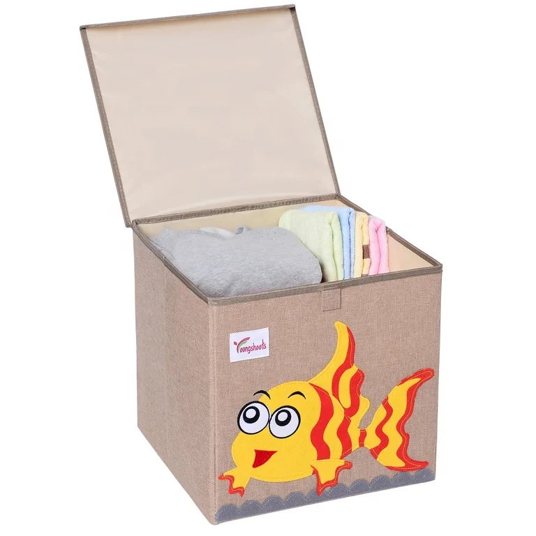 wholesale custom collapsible fabrics baskets animal kids toys container with lid folding cartoon drawer organizer box