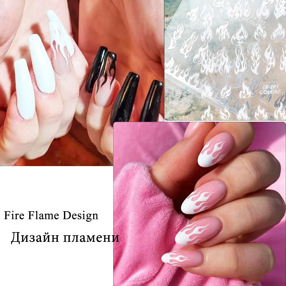 Colorful Self Adhesive Flame Nail Art Stickers Manicure Decoration Fluorescence Small Flame Nail Decals Stickers