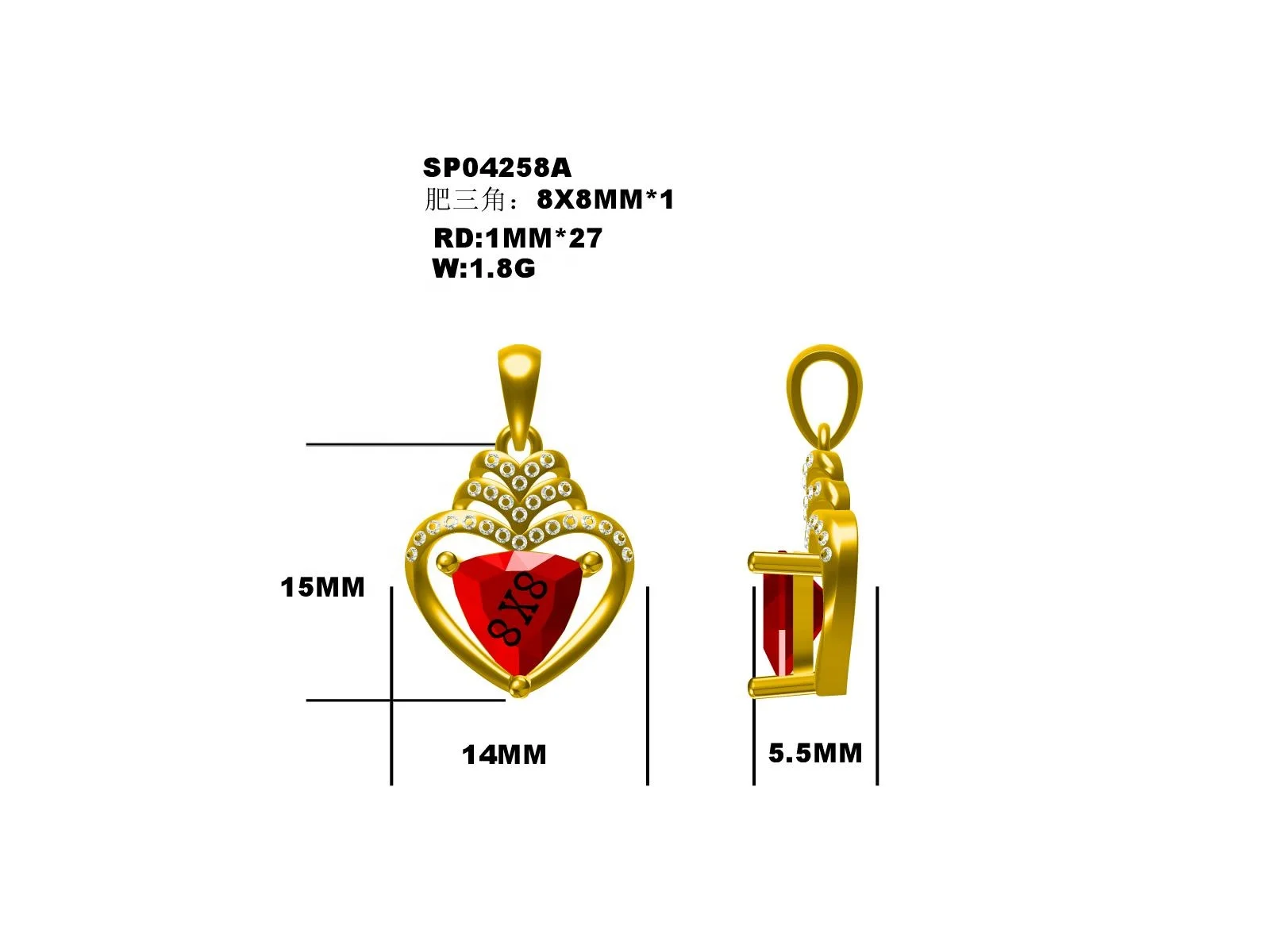 Wholesale custom sterling silver simple heart shaped pendant with heart zircon pendant necklace