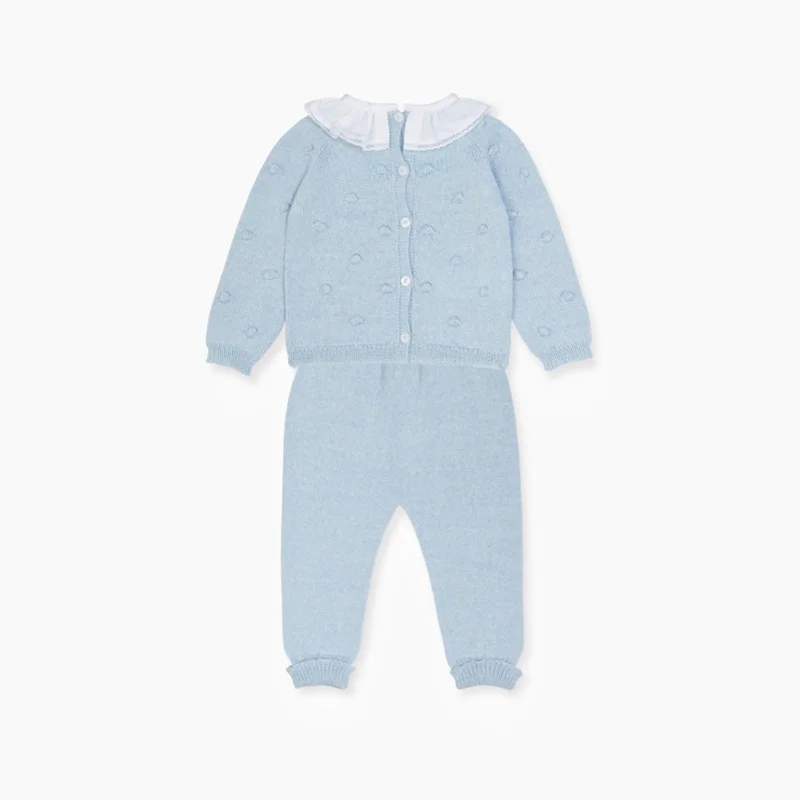Light Blue Baby Set for Girls Cotton Knitted Infant Girls Sets Fashion Knitwear Newborn Boy Clothes Knitting Brand Clothing 2024