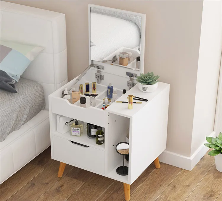 Wooden Mini Bedside Table Modern Cabinet Fashion Dressers With Mirror