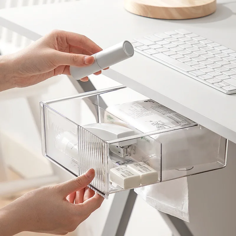 Adhesive Under Desk Table Drawer Organizer Slide Out Desk Drawer Attachment Plastic Desk Accessories & Workspace Organizers