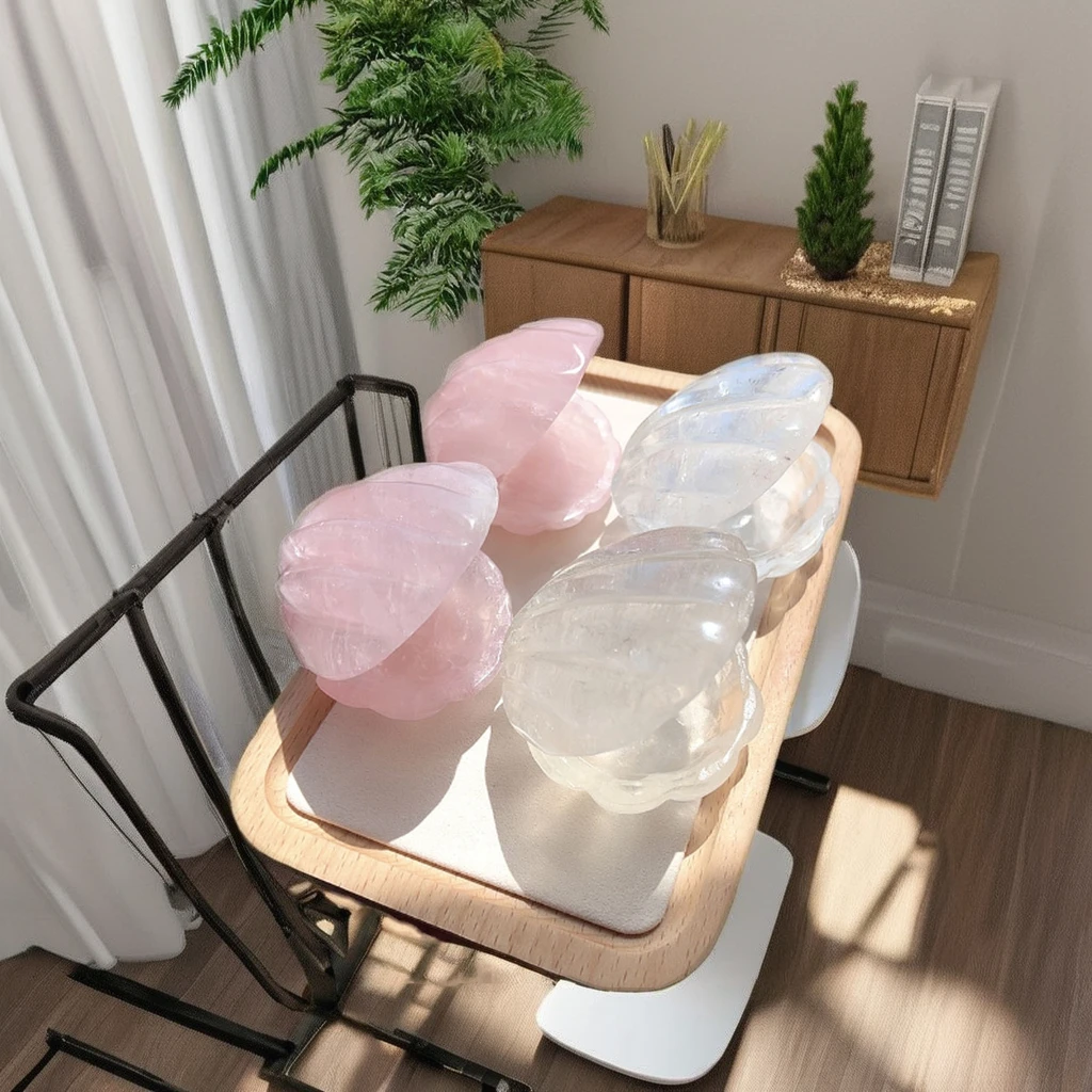 Handmade Natural Crystal Seashell Rose Clear Quartz Gemstone Folk Art Specimen Gift & Decoration Carved Technique Animal Theme