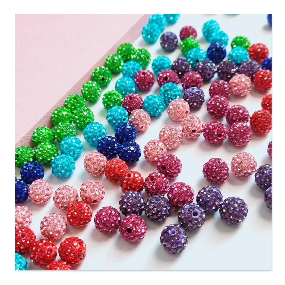 0 Vi-20Pcs/bag 10mm Rhinestone Beads BeadedPens Chunky Bubblegum Large Spacer Charms Sparkle Bling Ball Bulk Mix Colors Randomly