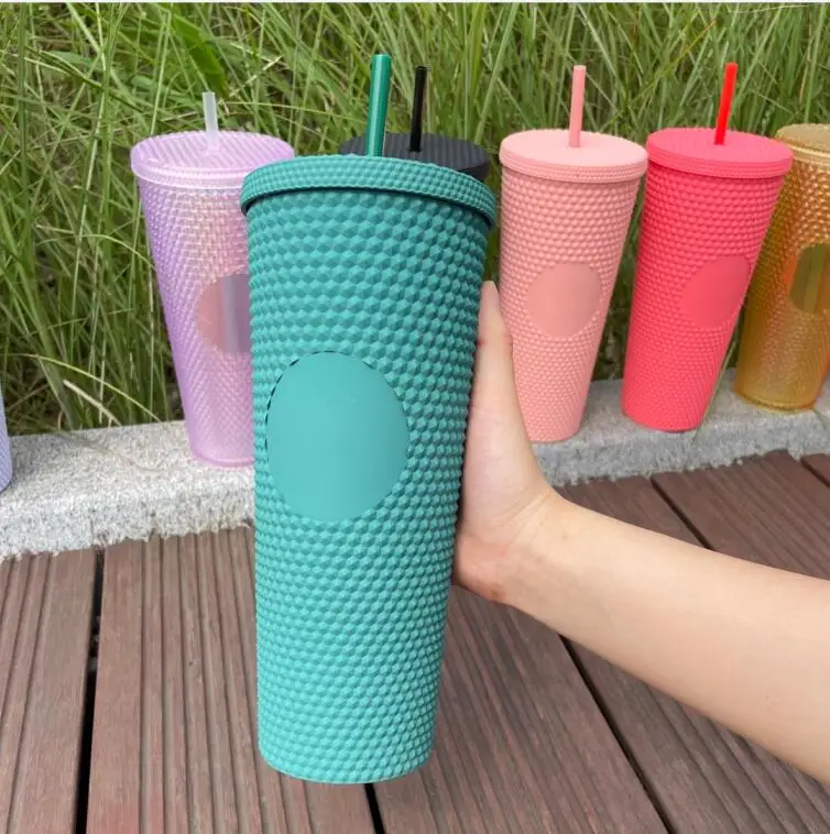 2024 Popular 24oz Tumbler Double Wall Plastic Light Blue Purple Black Matte  Tumbler With Straw