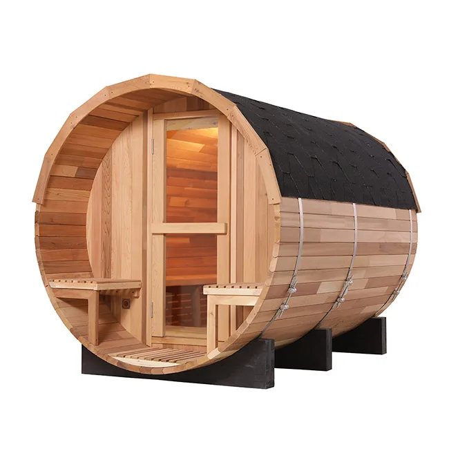 SMARTMAK 2-8 Person Outdoor Barrel Shaped Wooden Steam Sauna