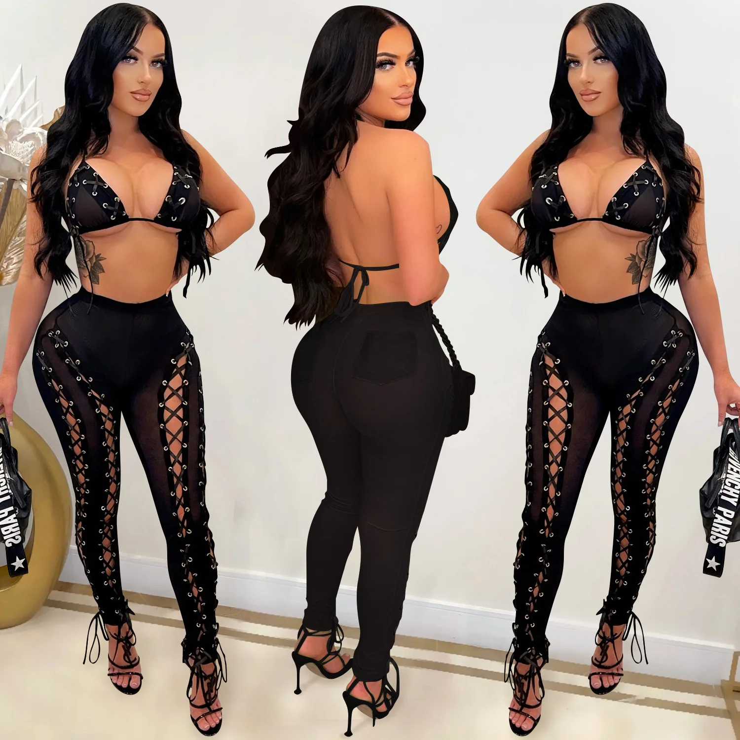 2022 Women Sexy Summer 2 Piece Pant Set Clothing Outfits Jogging Sets Casual Mesh Jumpsuits Two Piece Pant Set Outfits