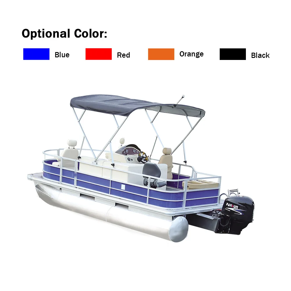 Kinocean High-End 4-Person Aluminum Pontoon Boat Electric Sport Fishing Boat for Lake & River with Outboard Engine Included
