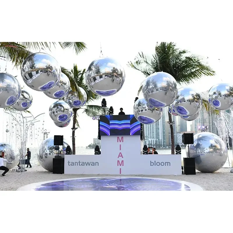 Gold Shinny Black Inflatable Mirror Sphere Ball Rose Gold Disco Balls Rainbow Hanging Mirror Ball Music Festival Decoration