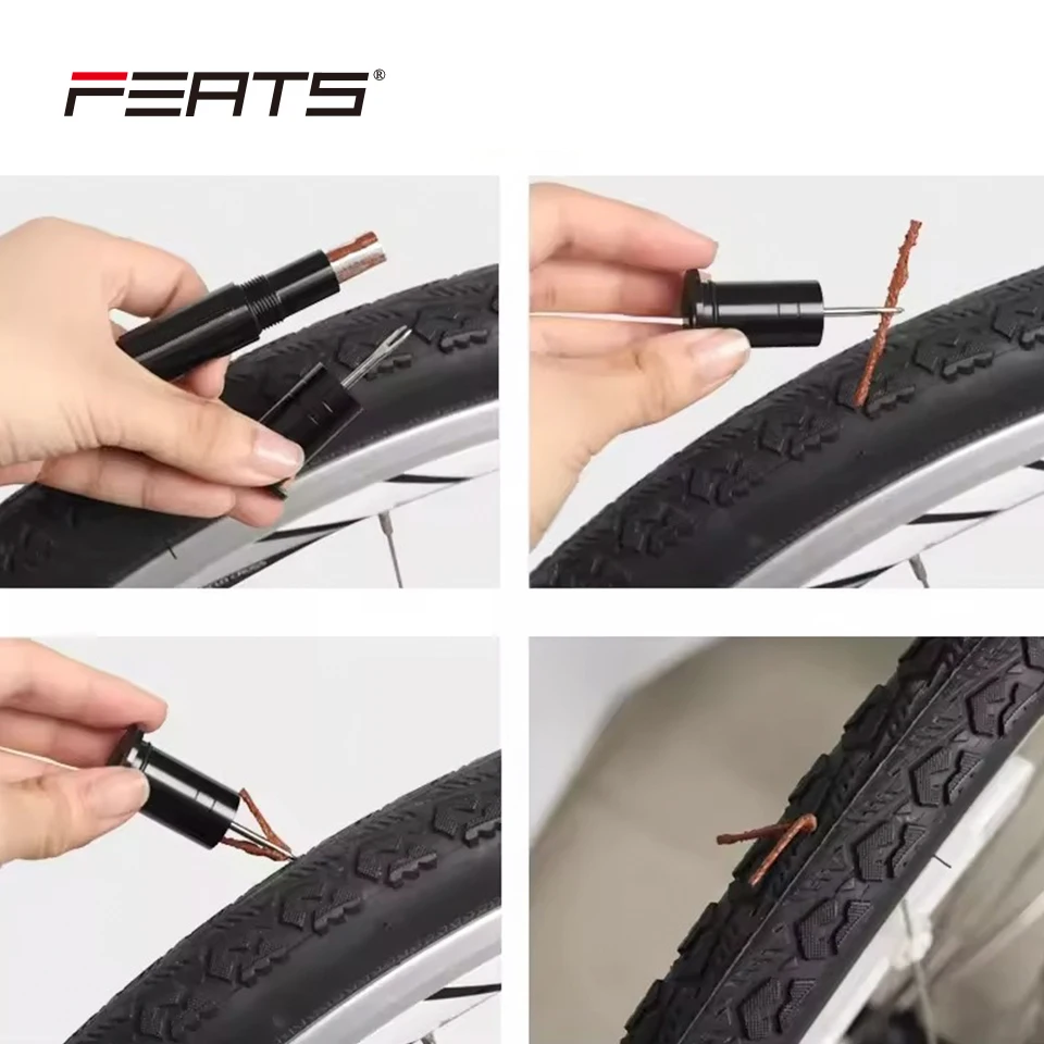 FERTS Bicycle Tubeless Tire Repair Kit Bike Tyre Puncture Sealant Rubber Stripe Drill Repair Too Can be stored into handlebars